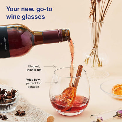 Vintorio GoodGlassware Stemless Wine Glasses (Set Of 4) 15 oz - Crystal Clear Clarity, Classic Bowl Design Perfect for Red and White Wines - Dishwasher Safe, All-Purpose Tumblers