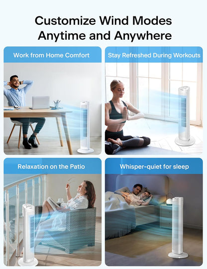 PELONIS 30-Inch Oscillating Tower Fan - 3 Speed Settings & Auto-Off Timer | Stylish White Design