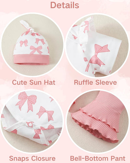 Renotemy Newborn Baby Girl Clothes - Cute Infant Romper & Bell Bottom Pant Set | Preemie to 12 Months