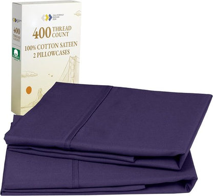 California Design Den King Size Pillowcase Set - 400 Thread Count 100% Cotton Sateen | Soft Dark Purple, Set of 2