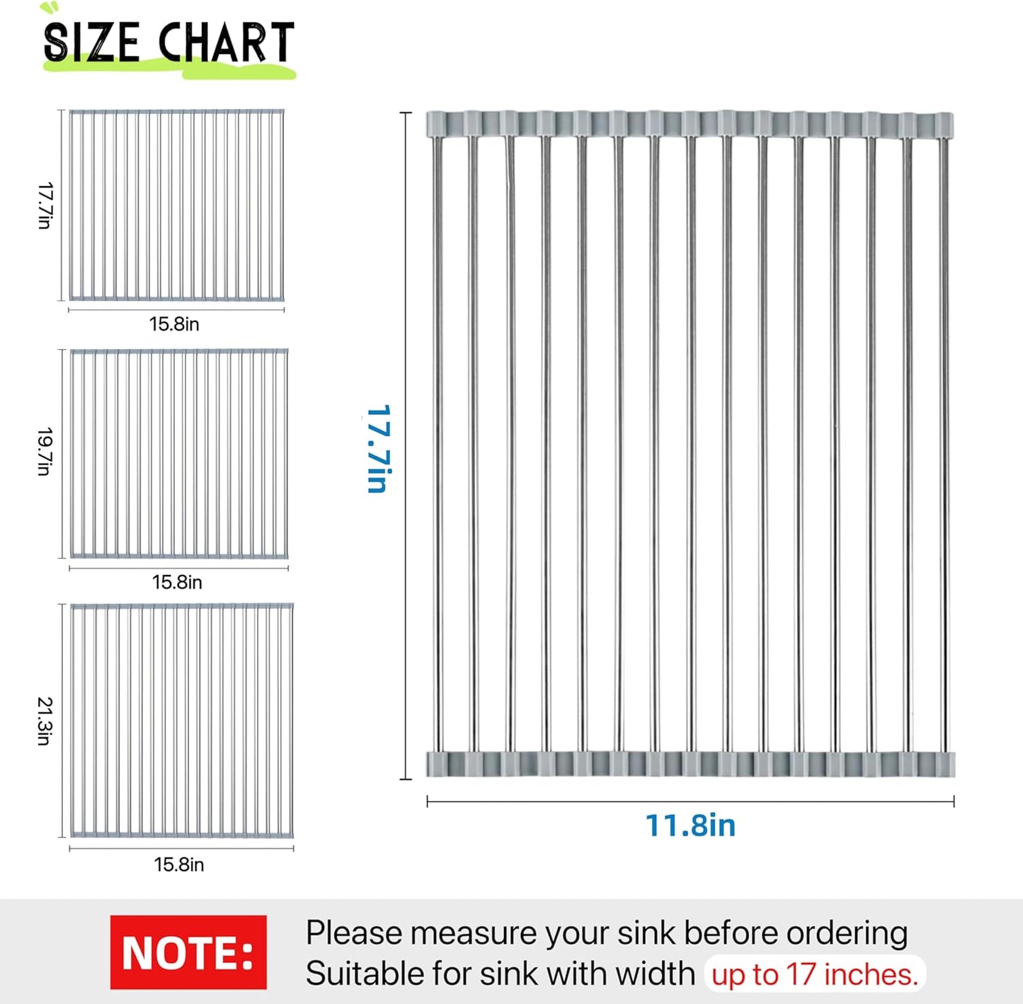 Roll Up Dish Drying Rack - Stainless Steel Foldable Kitchen Rack | 17.7" x 11.8" Grey Design