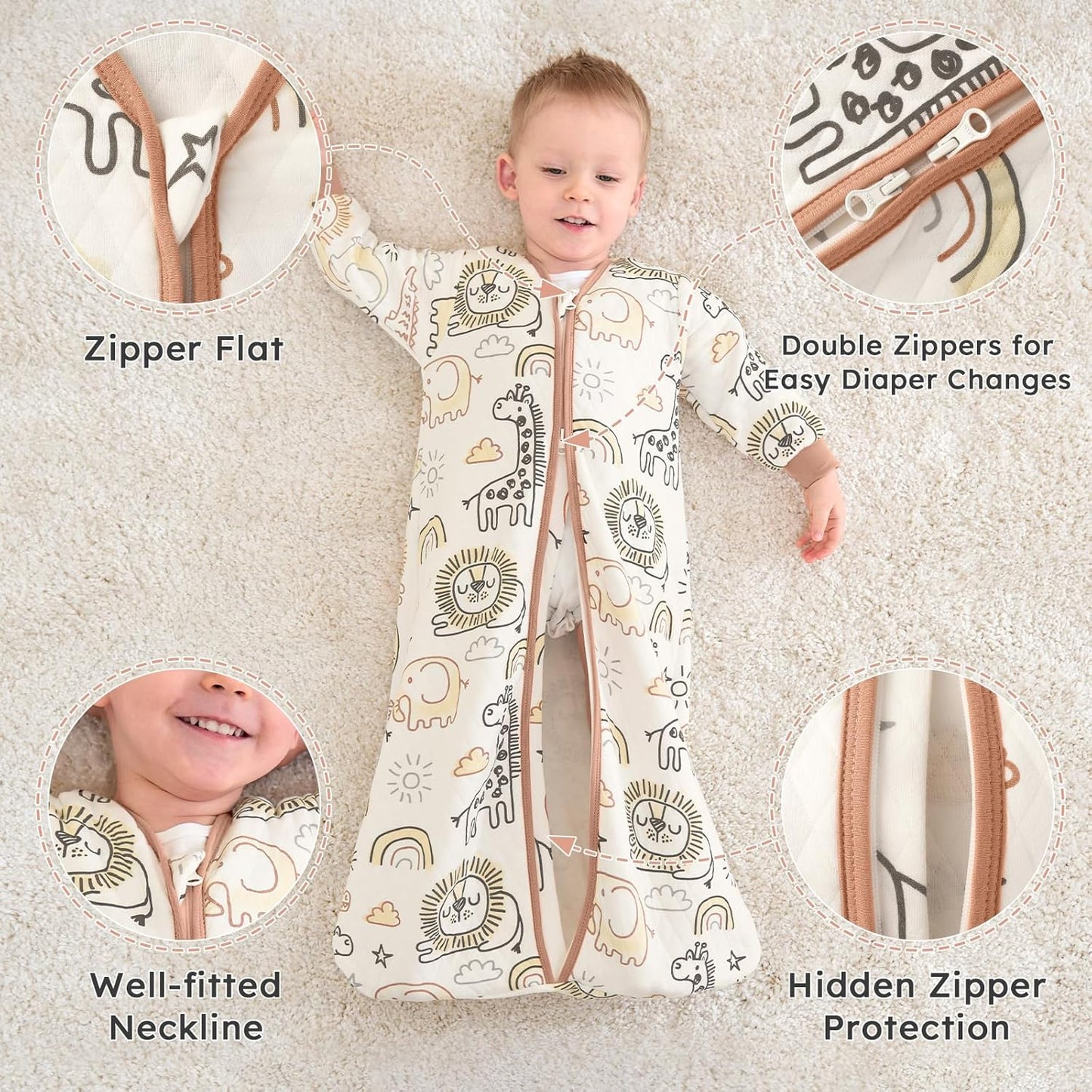 Yoofoss Baby Sleep Sack - Organic Cotton Wearable Blanket for Infants | 1.0 Tog, Long Sleeve, 6-12 Months