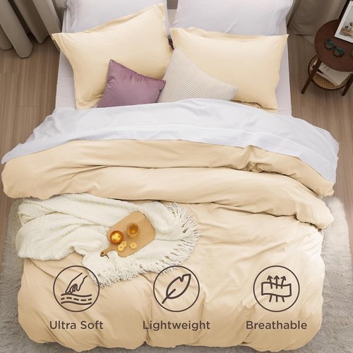 Bedsure King Size Duvet Cover Set - 3 Pieces Extra Soft Prewashed Bedding in Alabaster Gleam, 104x90 Inches