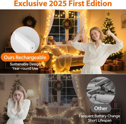 Lakumu Star String Lights - 33FT 100LED Battery Operated Fairy Lights with 8 Modes & Timer | Warm White Indoor Decor