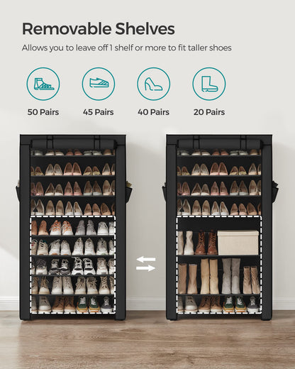 SONGMICS 10-Tier Shoe Rack, Shoe Storage Cabinet with Dustproof Cover, Free-Standing Shoe Storage Organizer for Closet, Entryway, Hold 40-50 Pairs of Shoes, for Sneakers, High Heels, Black URXJ36HV1
