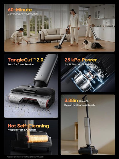 DREAME Aero Pro Wet Dry Vacuum Mop - Ultra-Slim Design with Self-Cleaning & 60 Min Runtime | Ideal for Pet Owners