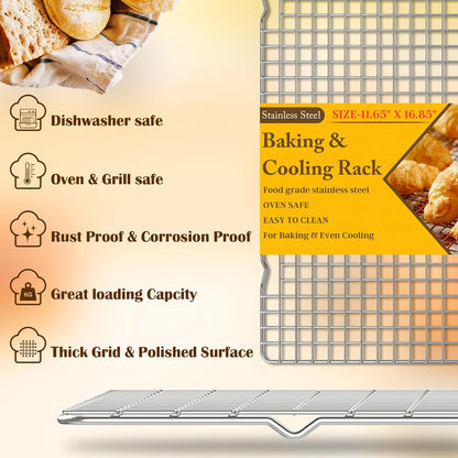 Skiennix Cooling Racks - Heavy Duty Stainless Steel Baking Rack Set | 11.65''x16.85'' | Oven & Dishwasher Safe