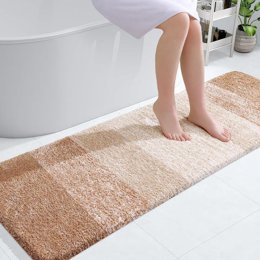 OLANLY Bathroom Runner Rug - Extra Soft Microfiber Mat, Quick Dry & Washable, 59x20 Inches, Beige