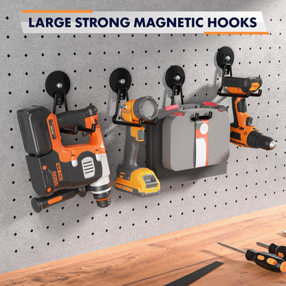Skiennix Heavy Duty Magnetic Utility Hooks - Anti-Slip Coating for Garage & Garden Tools | Large Size (Black)