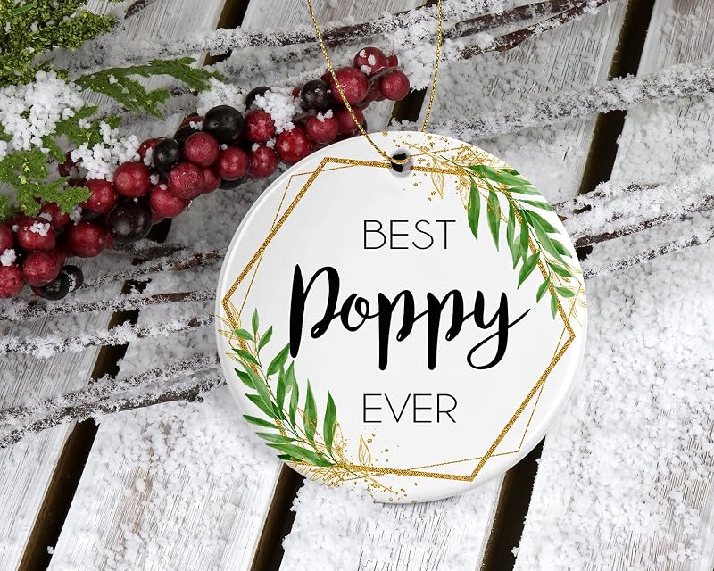 Poppy Christmas Ornament – Ceramic, Double-Sided Print with Gold Ribbon