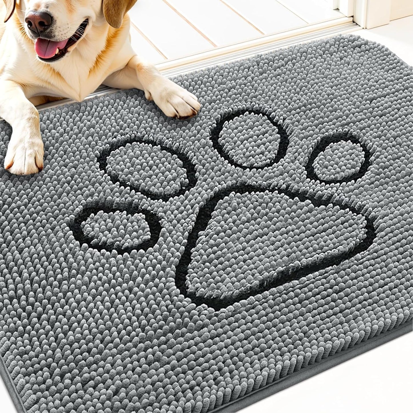 OLANLY Dog Door Mat - Absorbent Non-Slip Mud Mat for Paws | 34x21 Inches, Grey, Quick Dry Chenille