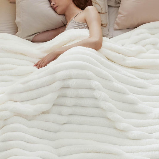 Bedsure Queen Size Blanket - 350GSM Super Soft Fuzzy Plush Throw | Cozy White Fleece, 90x90 Inches