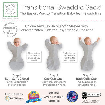 SwaddleDesigns Transitional Swaddle Sack, Arms Up Half-Length Sleeves & Mitten Cuffs, Swaddle for Newborn Transition to Baby Sleep Sack Wearable Blanket, Medium, 3-6 month, 14-21 lb, Tiny Hedgehogs