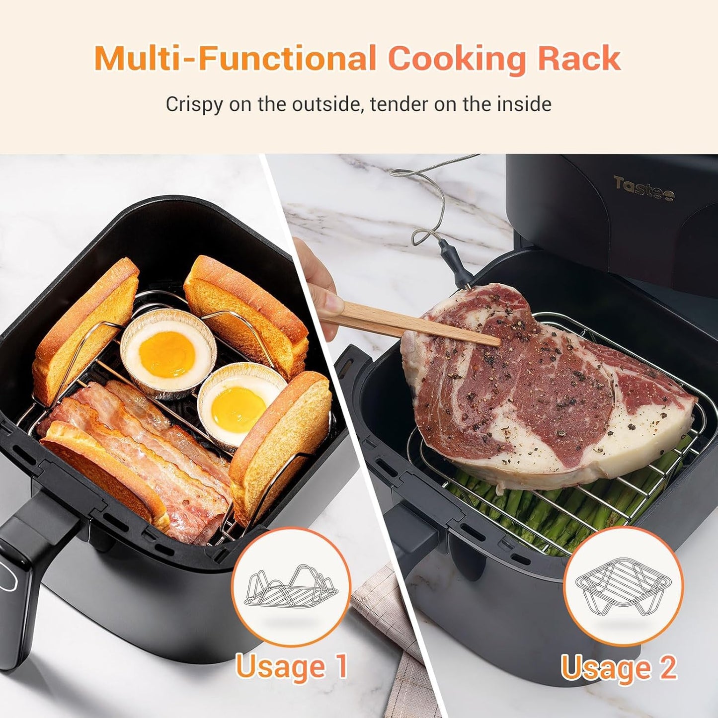 Tastee Ceramic Air Fryer - 8-in-1 Compact 5.5QT Digital Airfryer with Smart Probe & 24 Cooking Presets