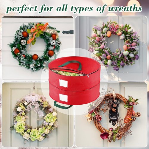 BlessedSeason Wreath Storage Container - Protect Your Holiday Wreaths with Dual Zipper & Handles | 24” Red
