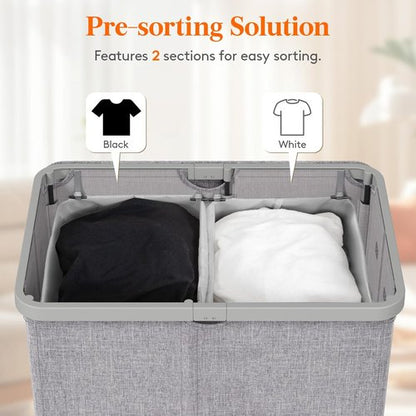 Lifewit Large 145L Laundry Basket - Foldable Hamper with Lid & Removable Bag | Light Gray