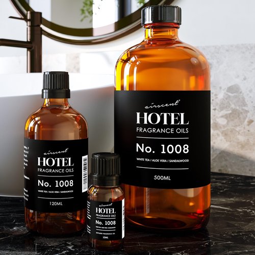 AirScent Hotel Diffuser Oil No. 1008 - White Tea, Aloe Vera & Sandalwood - Hotel Scent Dupe - Premium Fragrance Oil for Ultrasonic and Waterless Diffusers and Crafting - 10 mL, .34 fl oz Glass Bottle