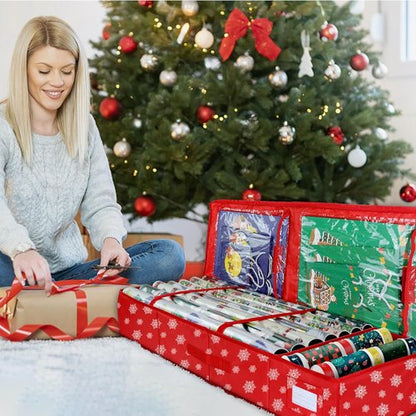 Gift Wrap Storage Organizer by Christmas | Heavy-Duty 600D Underbed Bag with Pockets for Holiday Accessories
