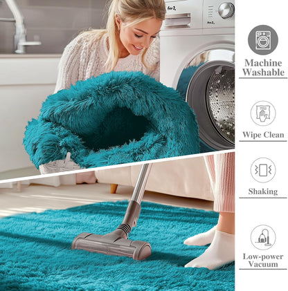 OLANLY Large Area Rug - Soft Fluffy Shaggy Indoor Carpet for Living Room & Bedroom | Teal 6x9 ft