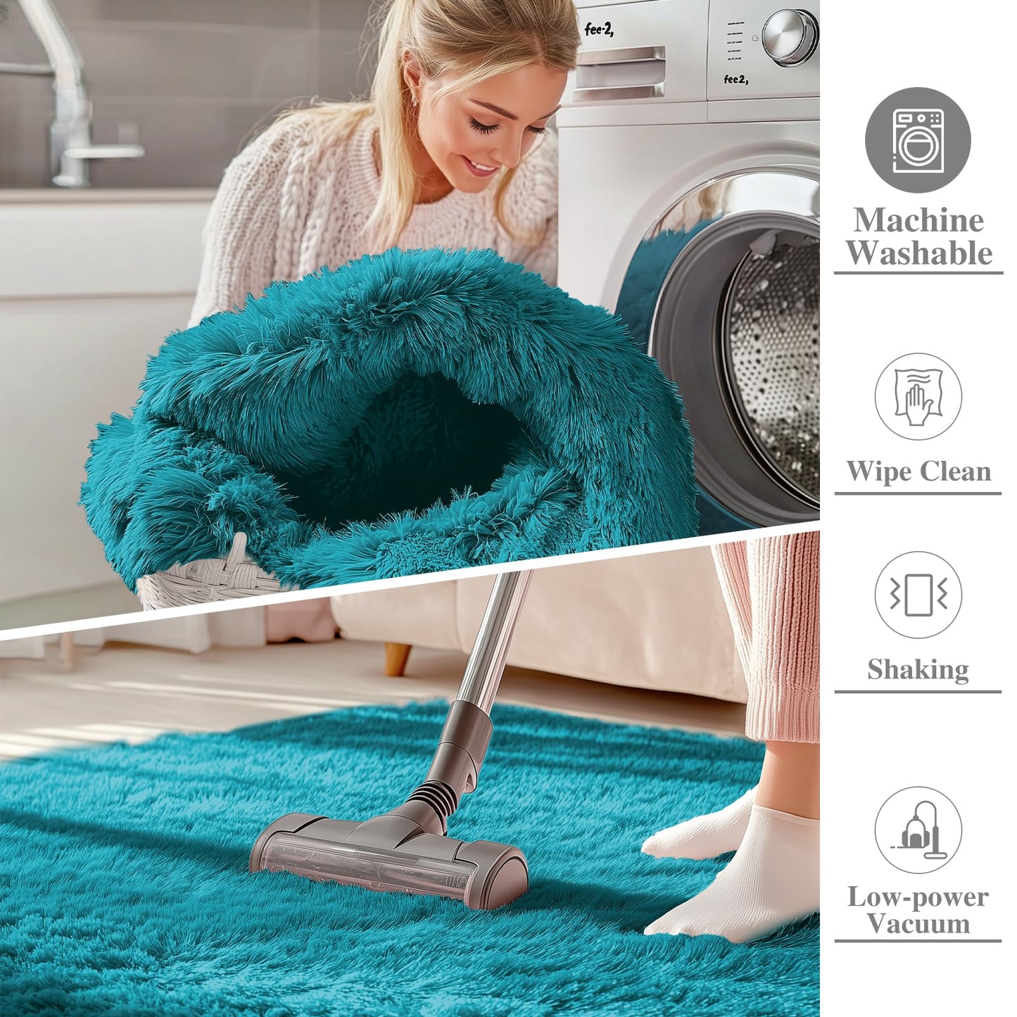OLANLY 5x7 Machine Washable Large Area Rugs for Living Room, Bedroom, Soft Fluffy Shaggy Bedside Rug, Indoor Floor Carpet for Kids Girls and Boys, Dorms, Nursery, Home Decor Aesthetic, Teal
