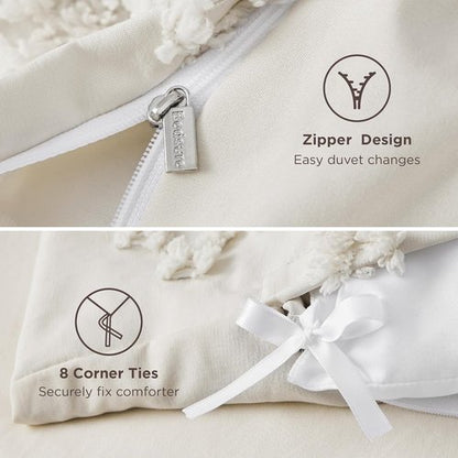 Bedsure Boho Duvet Cover - Soft & Comfortable Queen Size Bedding Set | Elegant Beige Design, Machine Washable