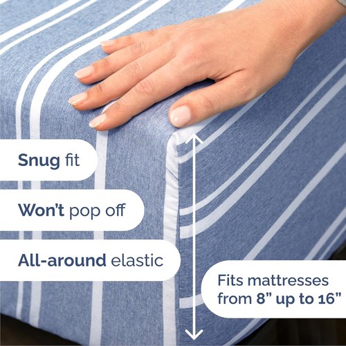 Cal King Size 4-Piece Sheet Set by [Brand Name] - Comfy, Breathable & Cooling Bedding - Deep Pockets, Wrinkle-Free, Blue Stripes