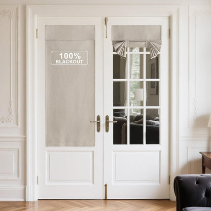 NICETOWN 100% Blackout Door Curtains - Thermal Insulated Privacy for French Doors | Natural, W26 x L69 Inch