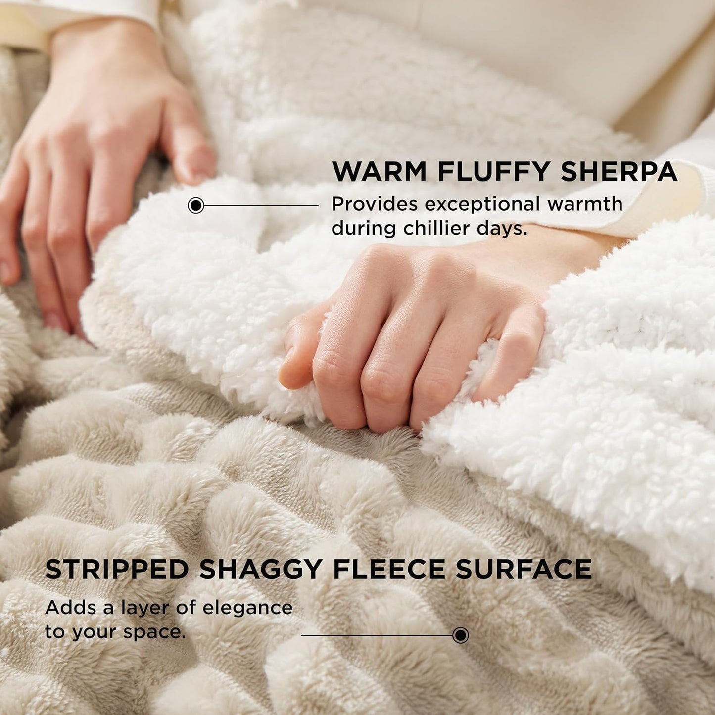 Bedsure Sherpa Throw Blanket - Super Soft Cozy Fleece for Winter | Plush Fluffy Gift for Women, Beige 50x60 Inches