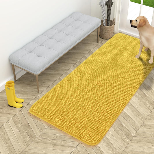 OLANLY Dog Door Mat - Absorbent Non-Slip Chenille for Muddy Paws | 54x24 Inches, Quick Dry, Yellow