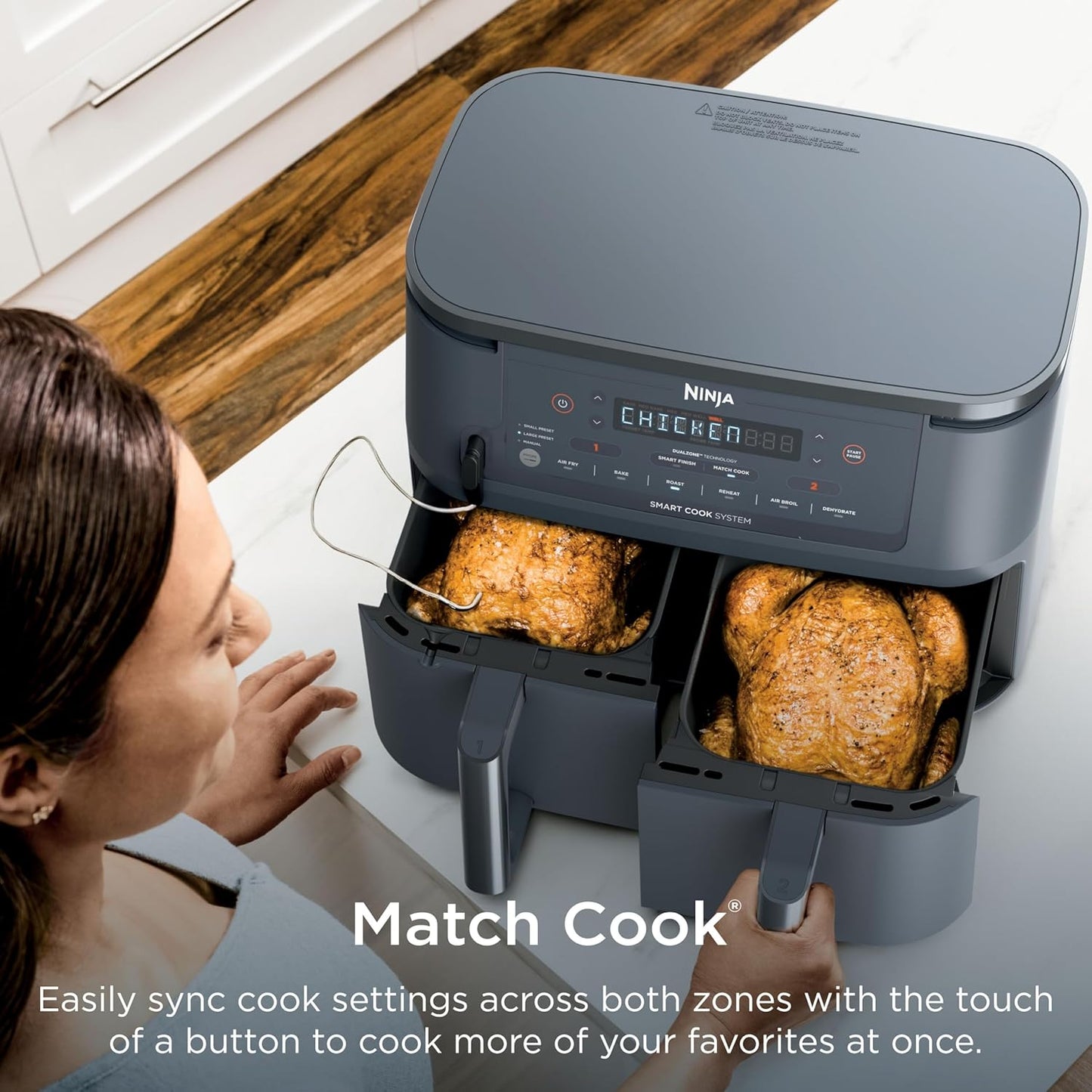 Ninja Foodi Air Fryer - 6-in-1 Smart Cook Thermometer & DualZone™ Technology | XL 10 Qt Stainless Steel | Grey