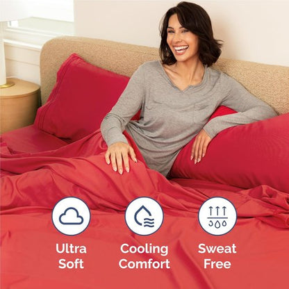Comfy Breathable & Cooling Bed Sheets Set by [Brand Name] - Luxury 4-Piece Full Size - Ultra-Soft, Deep Pockets, Wrinkle-Free - Oeko-Tex Certified - Red