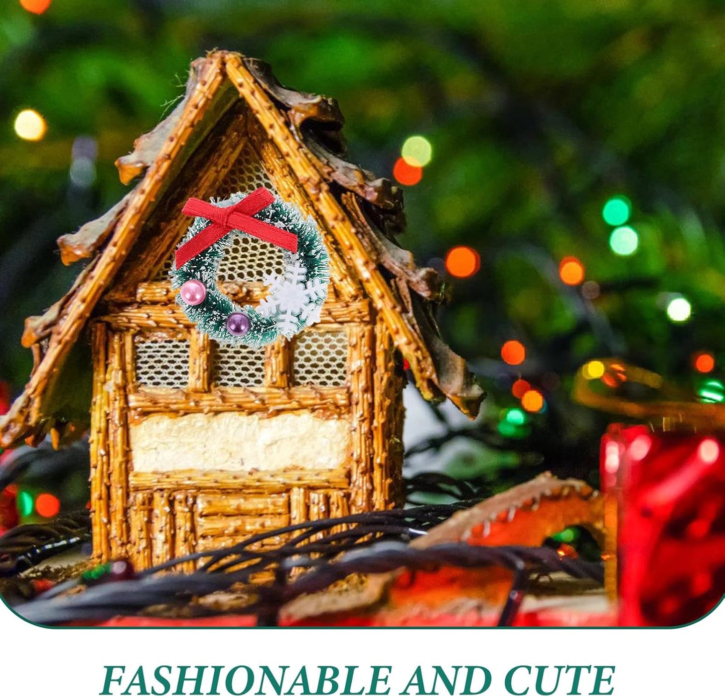 Skiennix Mini Christmas Wreaths - 6pcs Frosted Sisal Hanging Ornaments for Dollhouse Decor