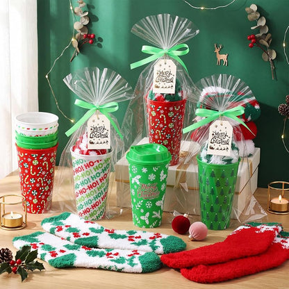 Bulk Christmas Gift Set - 12 Pairs Socks, 12 Mugs, 12 Cards, 20 Gift Bags & Ribbon (12+ Candy Cane)