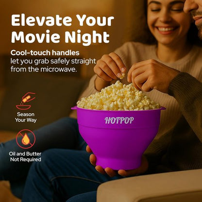 Hotpop Microwave Popcorn Popper - BPA-Free Silicone Maker, Collapsible Bowl | Available in 20 Colors (Purple)