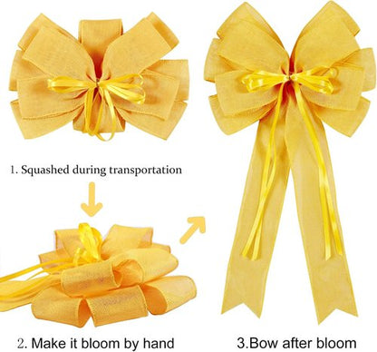 Hongsome Large Yellow Easter Wreath Bow Decor - Classic Glitter String & Burlap Ribbon | 2 Pcs Set
