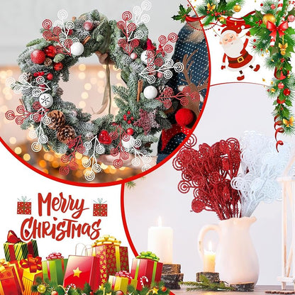 Riceshoot 50 Pcs Christmas Tree Picks Red & White Glitter Sprays - 34 cm