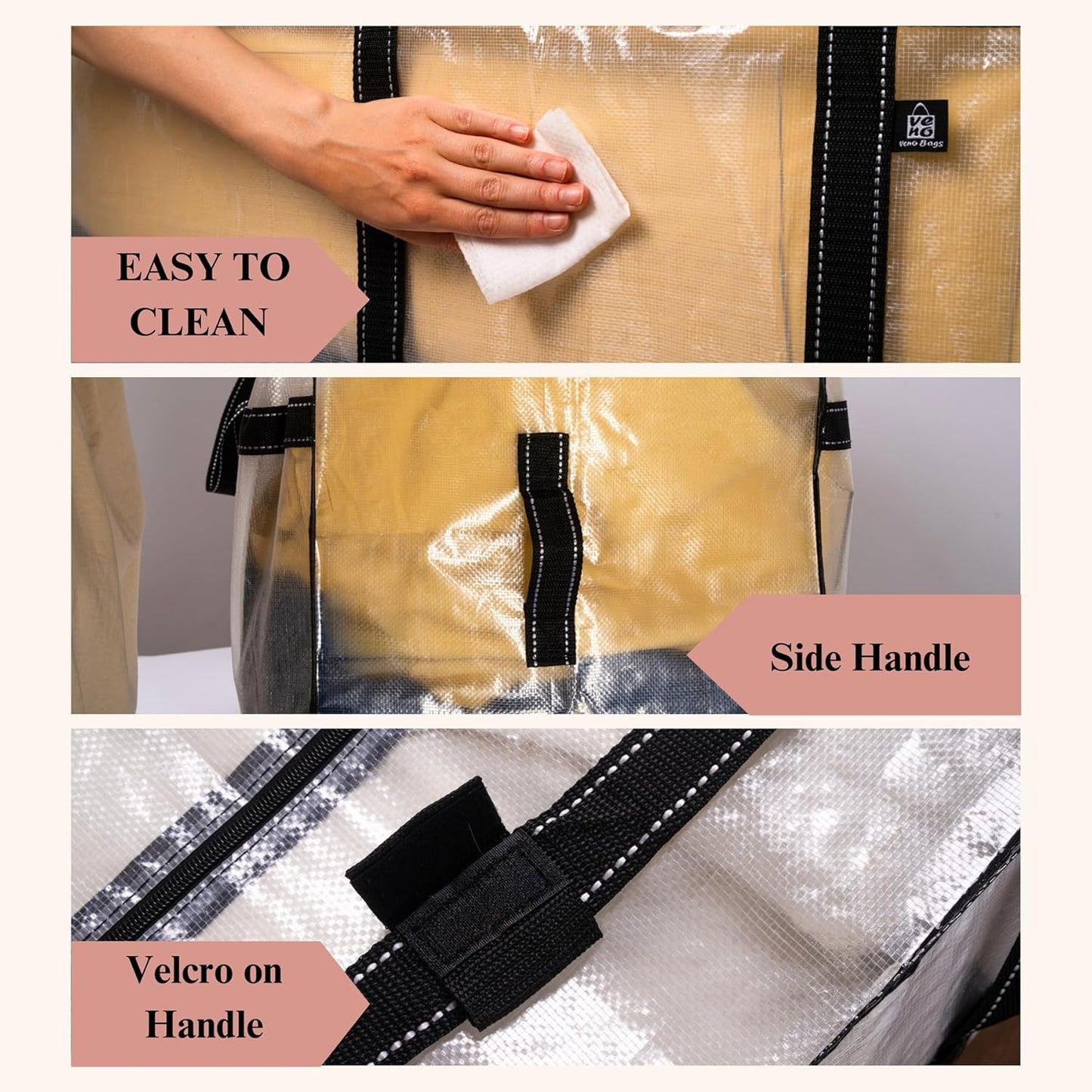 VENO Extra Large Moving Bags - Heavy Duty Storage Solution for College & Holiday Packing | Clear, 2 Pack