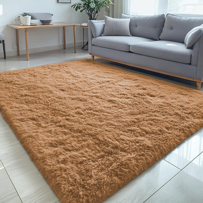 OLANLY Large 5x8 Machine Washable Area Rug - Soft Fluffy Shaggy Carpet for Living Room & Bedroom | Khaki