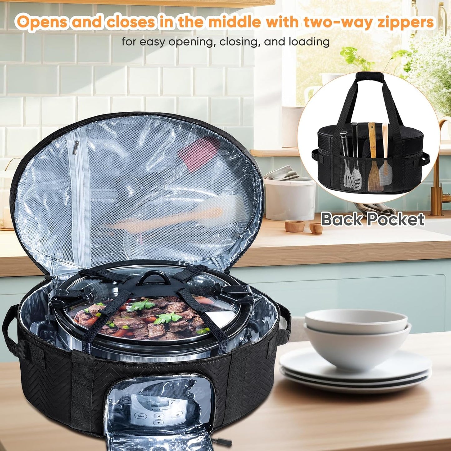 Skiennix Insulated Slow Cooker Carrying Bag - Portable Case for 6-8 Quart CrockPot & Hamilton Beach with Accessory Pocket