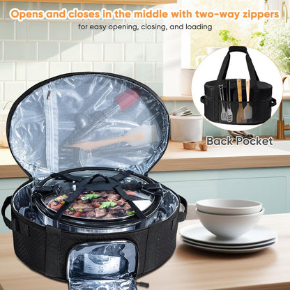 Skiennix Insulated Slow Cooker Carrying Bag - Portable Case for 6-8 Quart CrockPot & Hamilton Beach with Accessory Pocket