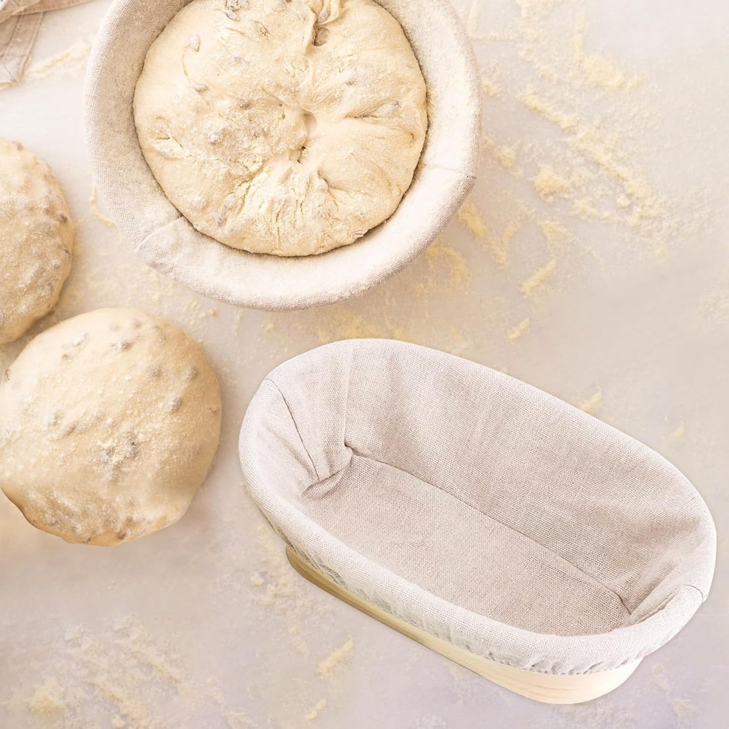 Skiennix Sourdough Bread Baking Set - 2 Pack Banneton Proofing Baskets (10" Round & Oval)