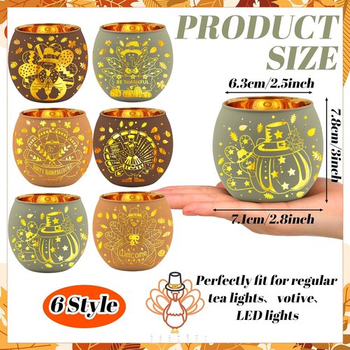 Jingmore Thanksgiving Votive Candle Holders - Set of 6 Flameless Turkey Tea Lights for Fall Decor
