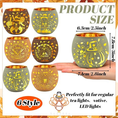 Jingmore Thanksgiving Votive Candle Holders - Set of 6 Flameless Turkey Tea Lights for Fall Decor