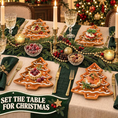 FillTouch 4 Pcs 5.9'' Christmas Gingerbread Tree Ceramic Plates - Brown