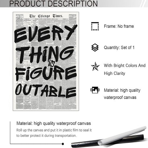 Everything Is Figureoutable Poster - Vintage Black & White Canvas Wall Art | Positive Affirmations 12x16in Unframed