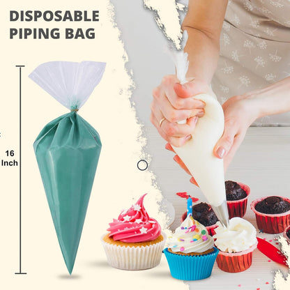 Riccle Disposable Piping Bags - 16 Inch Anti-Burst Textured Pastry Bags for Icing & Decorating Cakes