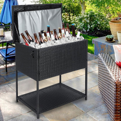Skiennix 80 Quart Ice Chest Cooler Cart - Outdoor Beverage Stand with Bottle Opener for Parties & Poolside