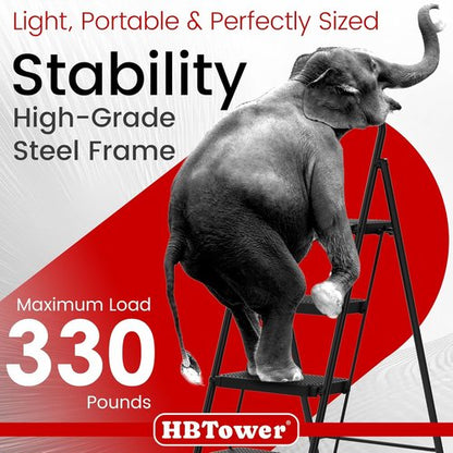 HBTower Step Ladder - Foldable 4-Step Stool with Wide Anti-Slip Pedal for Home Use