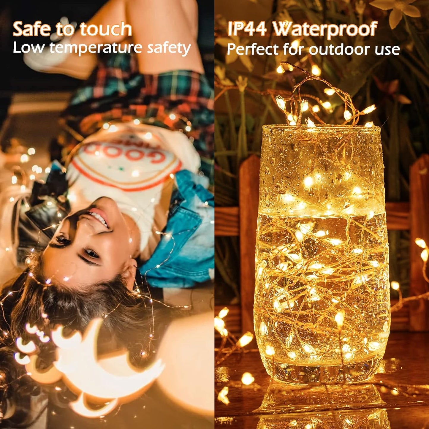 Skiennix 200LED Fairy Lights - 10Ft Waterproof Copper Wire String Lights for Bedroom & Wedding Decor - Warm White