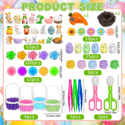 Skiennix Easter Sensory Bin Filler | 287 Pcs with Eggs, Bunnies, Felt Flowers & Pom Poms for Counting Fun
